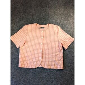Fritzi California VTG Y2K Women's Pink White Plaid Short Sleeve Button Top  L